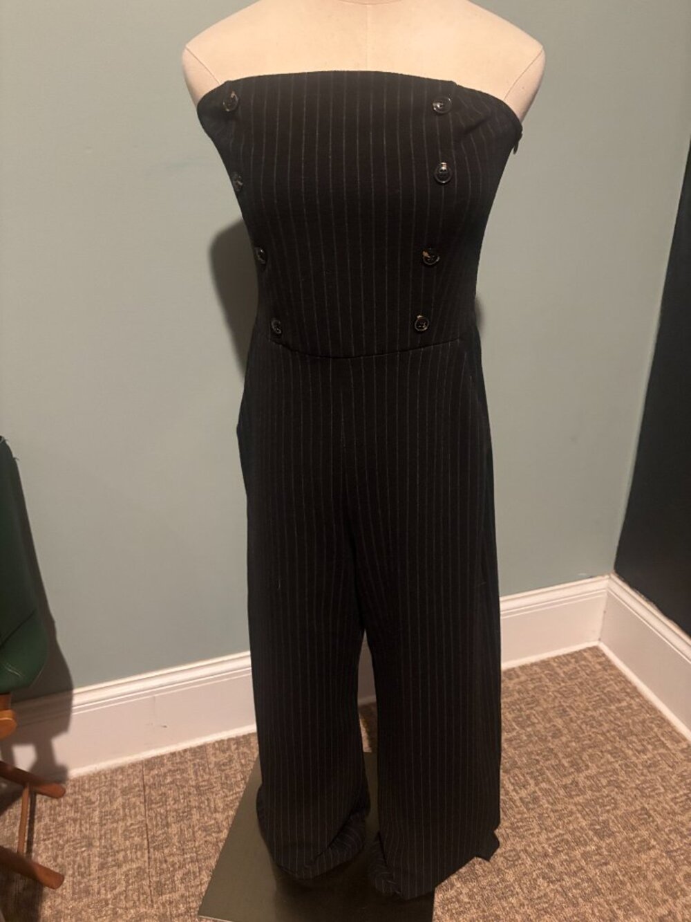 MAEVE STRAPLESS PINSTRIPE JUMPSUIT FROM ANTHROPOLOGIE - Picture 2 of 5